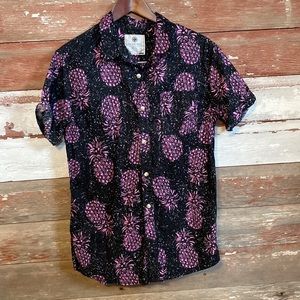Men's Black and Purple Pineapple Print Shirt